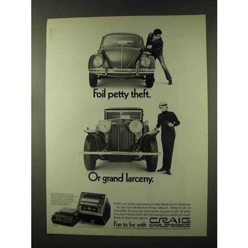 1973 Craig 3144 and 3507 Car Stereos Ad - Foil Theft
