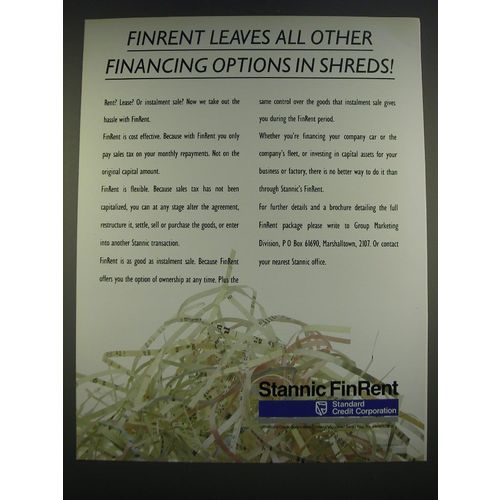 1989 Standard Credit Corporation Stannic FinRent Ad