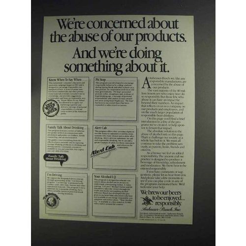 1991 Anheuser-Busch Beer Ad - Abuse of Our Products