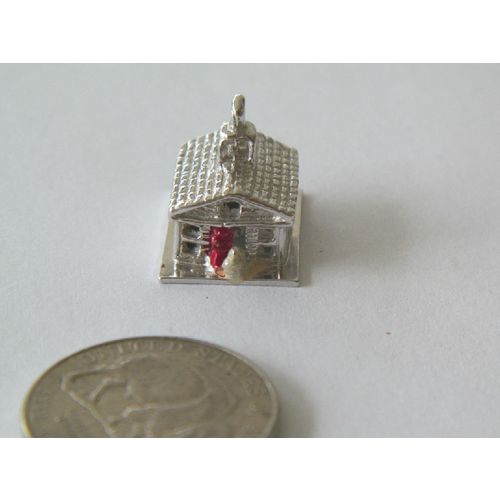 3 D STERLING SILVER & ENAMEL SCHOOL HOUSE CHARM