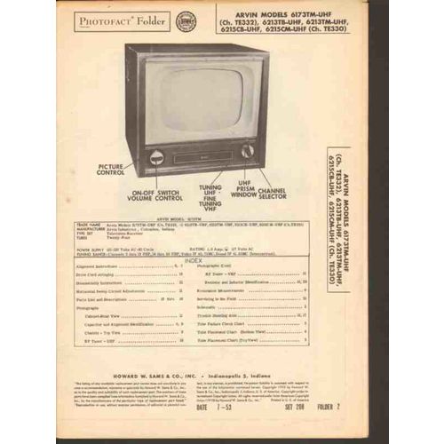 ARVIN model 6173TM 6213Tx 6215Cx TV television Sams Photofact manual