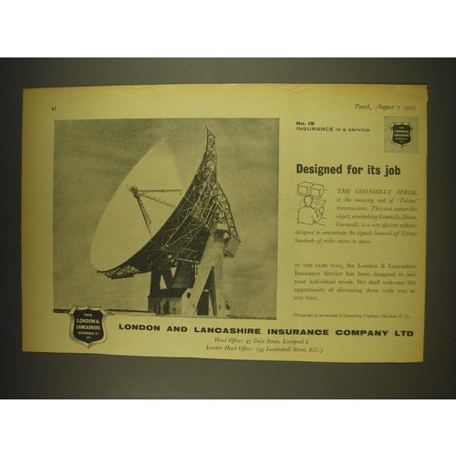 1963 London and Lancashire Insurance Advertisement - the Goonhilly Aerial