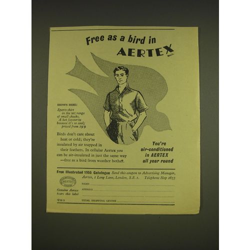 1955 Aertex Sports Shirt Ad - Free as a bird in Aertex