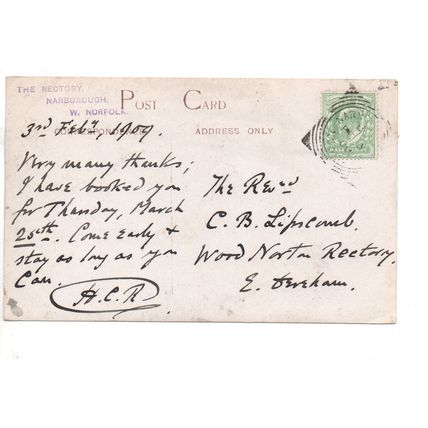 REAL PHOT0 POSTCARD INTERIOR OF NARBOROUGH CHURCH NORFOLK POSTED 1909 (2391)