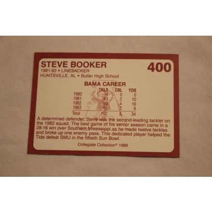 Steve Booker 1989 Collegiate Collection Alabama's Finest NO. 400