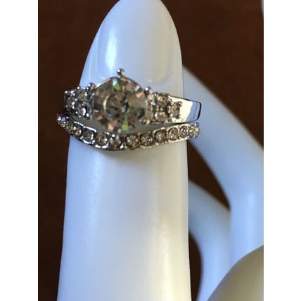 Ring Set Wedding Engagement Solitaire Band Rhinestone #194 #175 USA Seller