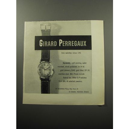 1951 Girard Perregaux Gyromatic Watch Ad - fine watches since 1791