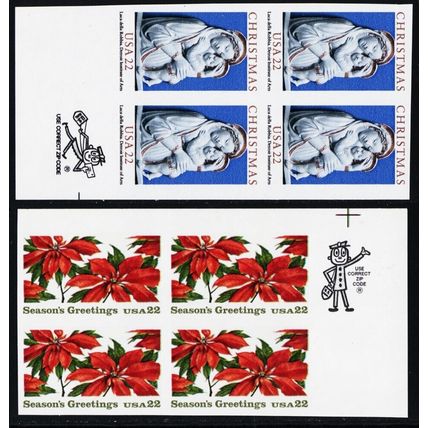2165-66a, Mint NH 22¢ Imperforate Error Zip Blocks of Four * Stuart Katz