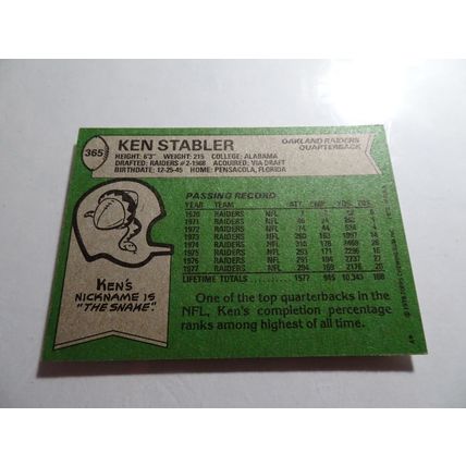 1978 Topps Football Card # 365 Ken Stabler VG-Ex (4) Oakland Raiders