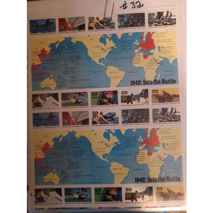 Full Sheet of 20 WORLD WAR II 1942 INTO THE BATTLE Stamps Mint (book 2 #32)