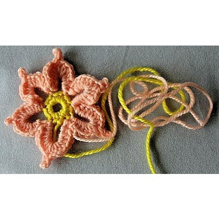 Hand Crocheted Apricot Flower Applique - 90mm wide - Made in Australia