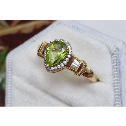 2.25ct Hebei Peridot Zircon Pear Halo Ring Size T½ 14k Gold Overlay 925 Silver
