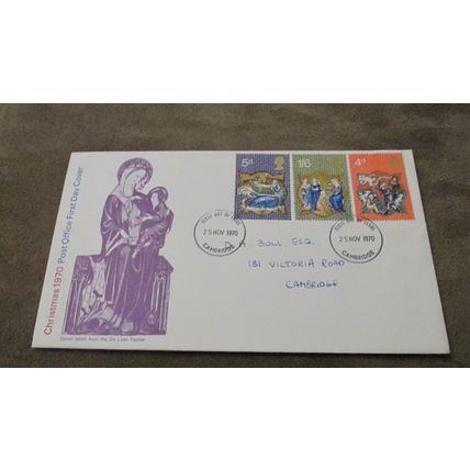 1970 GB FDC Cover - Christmas set - Cambridge frank