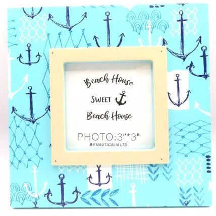 Beach Theme Photo Frame Blue with Anchors 15 CM Shabby Chic Home Decor Gift