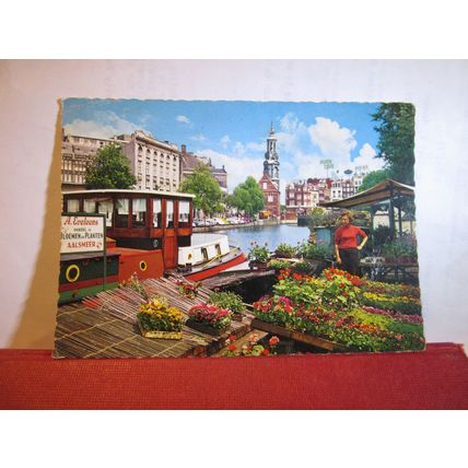 FLOWER-MARKET, AMSTERDAM, HOLLAND used vintage postcard 1969 pm =