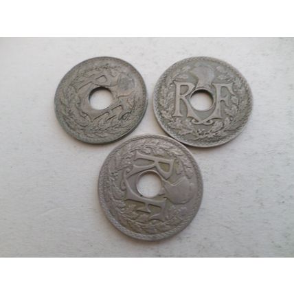 France - 3 differently dated - 25 centime coins - Dated 1931/1932/1933