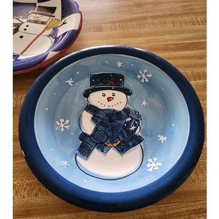 Set of 3 Christmas Holiday Heavy Plates Snowmen & Winter House