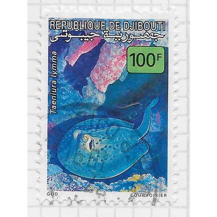 DJIBOUTI 1991 100f MARINE SEA LIFE BLUESPOTTED RIBBONTAIL RAY FISH USED POSTAL