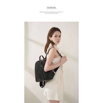Women Genuine Leather Backpack Black