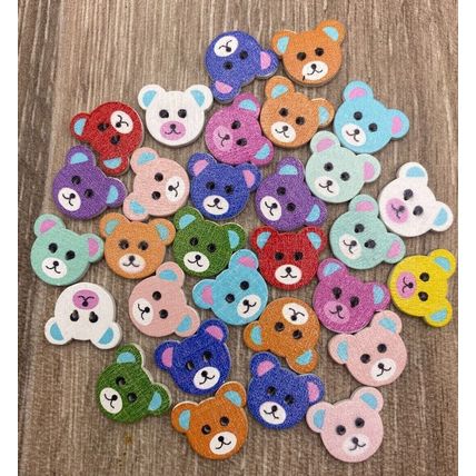 Buttons 18x15mm Wooden Teddy Bear Face 2 Hole Mixed Colours Sewing Knitting