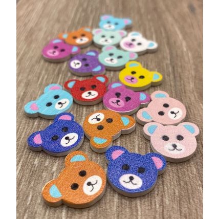 Buttons 18x15mm Wooden Teddy Bear Face 2 Hole Mixed Colours Sewing Knitting