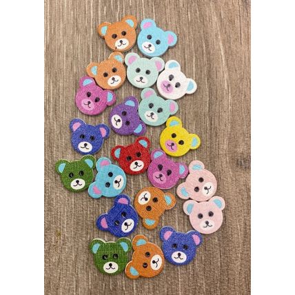 Buttons 18x15mm Wooden Teddy Bear Face 2 Hole Mixed Colours Sewing Knitting