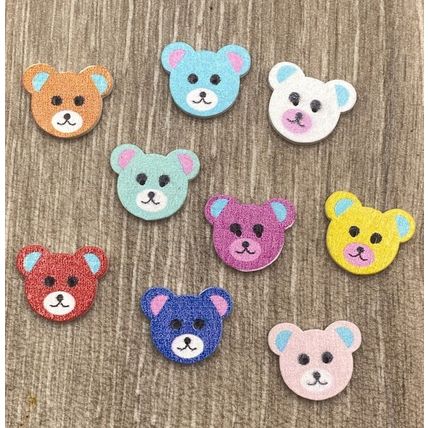 Buttons 18x15mm Wooden Teddy Bear Face 2 Hole Mixed Colours Sewing Knitting