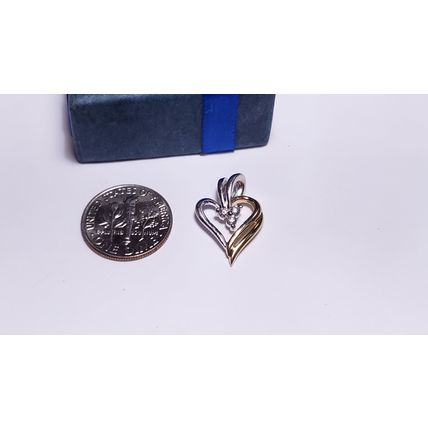 Estate .09ctw Natural Round Diamond 2Tone 14Kt Gold Open Heart Pendant #21008