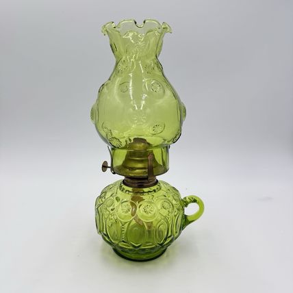 MCM LE Smith Moon & Stars Art Glass Olive Green Oil Lamp (Loose)12”