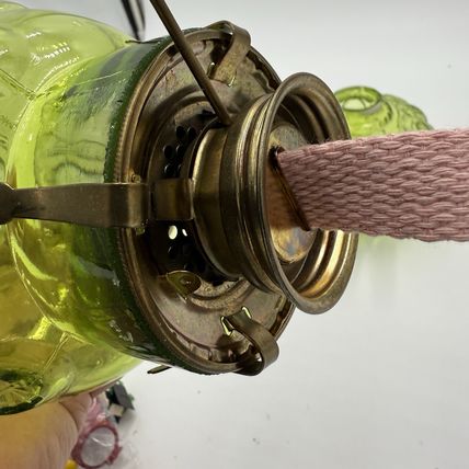 MCM LE Smith Moon & Stars Art Glass Olive Green Oil Lamp (Loose)12”