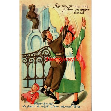 Under His Jet We Swear Each Other Eternal Love, Humorous French/English Postcard