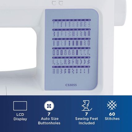 Brother CS5055 Computerized Sewing Machine, 60 Built-In Stitches, LCD Display, 7
