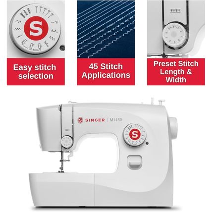 SINGER M1150 Lightweight & Portable Sewing Machine with 45 Stitch Applications,