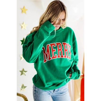 Bright Green MERRY Graphic Pullover Sweatshirt
