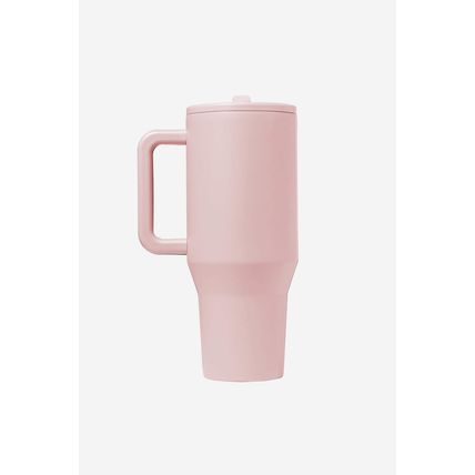 Light Pink Frosted Stainless Handle Large Vacuum Cup with Straw 40oz
