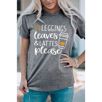 Gray Leggings Leaves and Lattes Please Graphic Tee