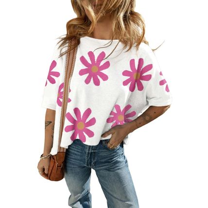 White Daisy Flower Printed Casual T Shirt