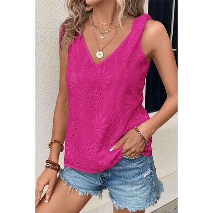 Rose Red Embroidery Patterned Knotted Straps V Neck Tank Top