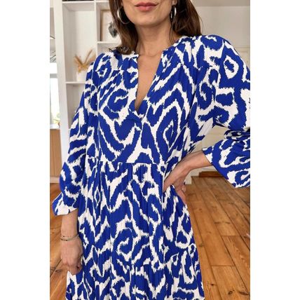 Blue Western Abstract Geometric Printed Maxi Dress