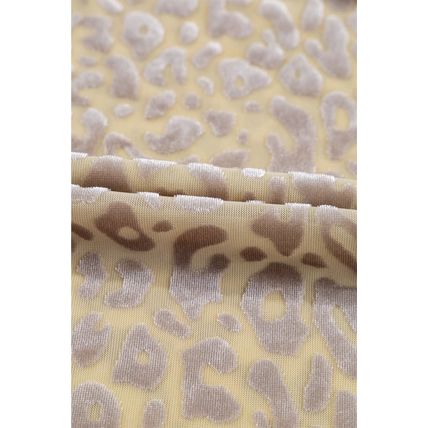 Beige Leopard Velvet Burnout Off Shoulder Long Sleeve Blouse