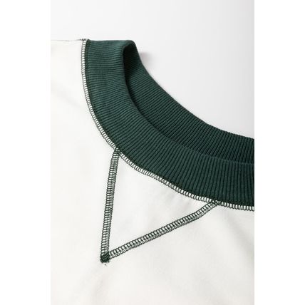White Stripe Colorblock Sleeve Exposed Seam Fake-2-Piece Sweatshirt