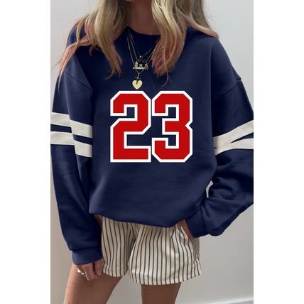 Navy Blue Number 23 Printed Oversize Varsity Sweatshirt