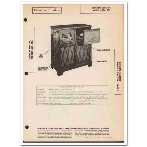 general electric model 354 355 am fm radio phono sams photofact manual