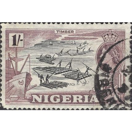 NIGERIA, Queen Elizabeth II, Timber, brown 1953, 1/-