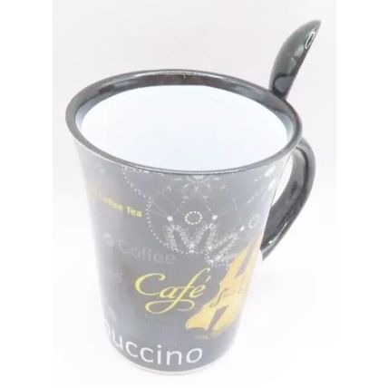 Cappuccino Mug with Spoon Ceramic with Violin Detail 11 CM Gift Home Decor