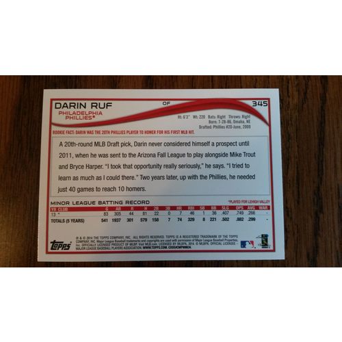 2014 Topps Card # 345 Darin Ruf Mint (9) Philadelphia Phillies