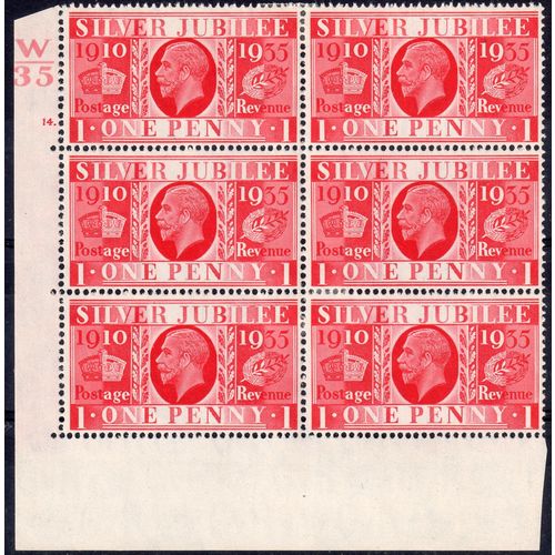 Sg454 1 Scarlet Control W35 14 dot lightly m/mint block of 6 (G230)