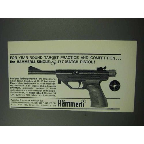 1965 Hammerli Single .177 Match Pistol Ad - Year-Round
