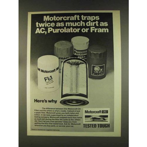 1976 Ford Motorcraft Oil Filters Ad - Traps Dirt