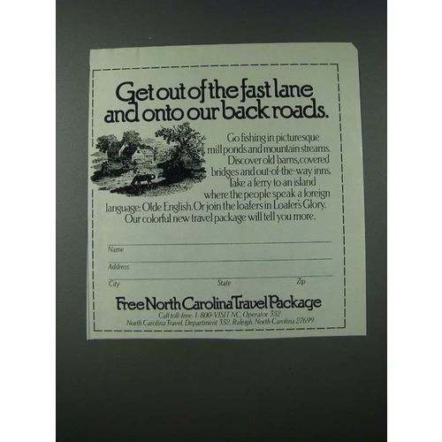 1986 North Carolina Tourism Ad - Get Out Of The Fast Lane